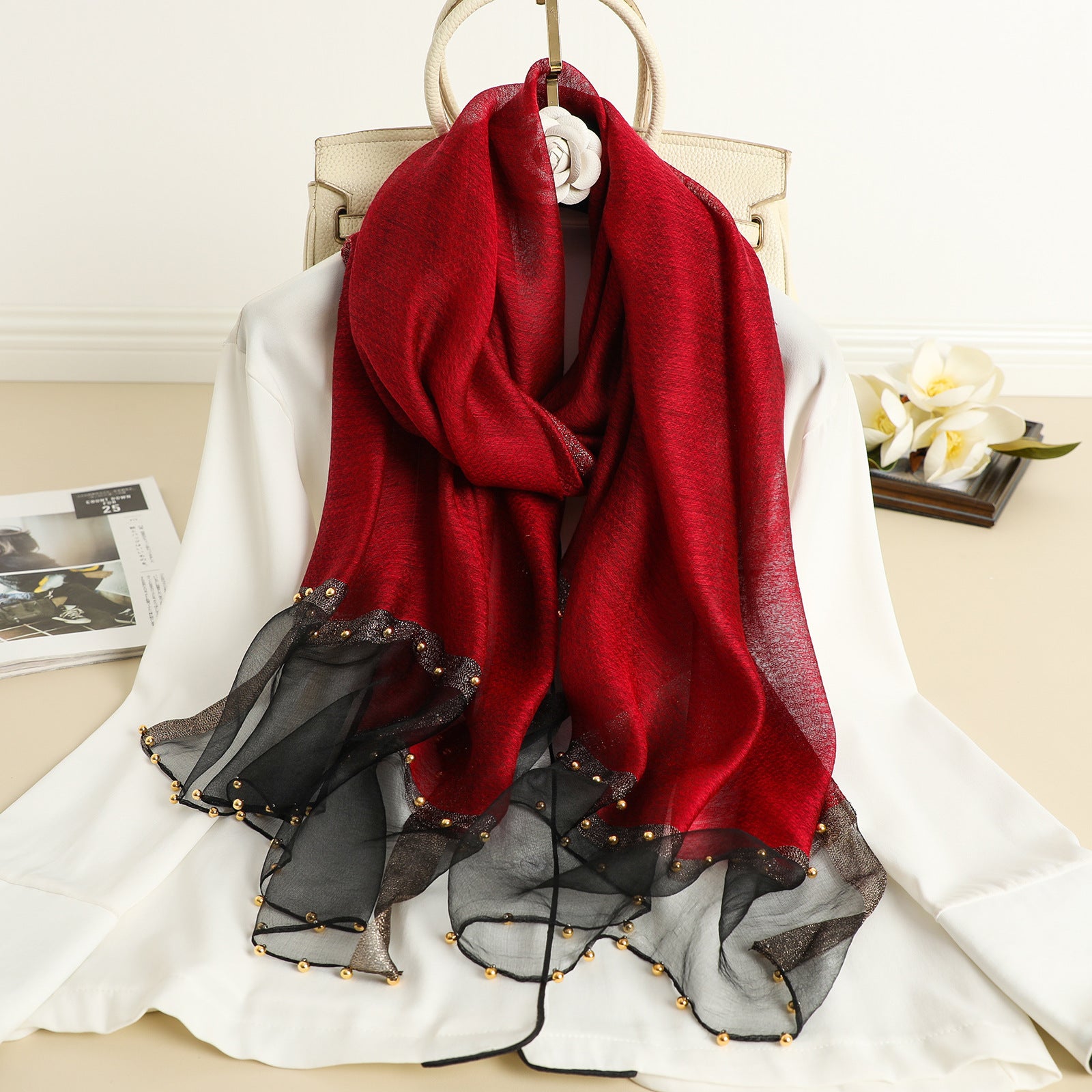 Beaded Pure Color Scarf