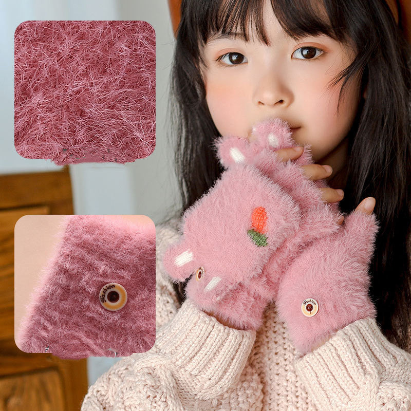 Radish Rabbit Half Finger Clamshell Outdoor Warm Gloves