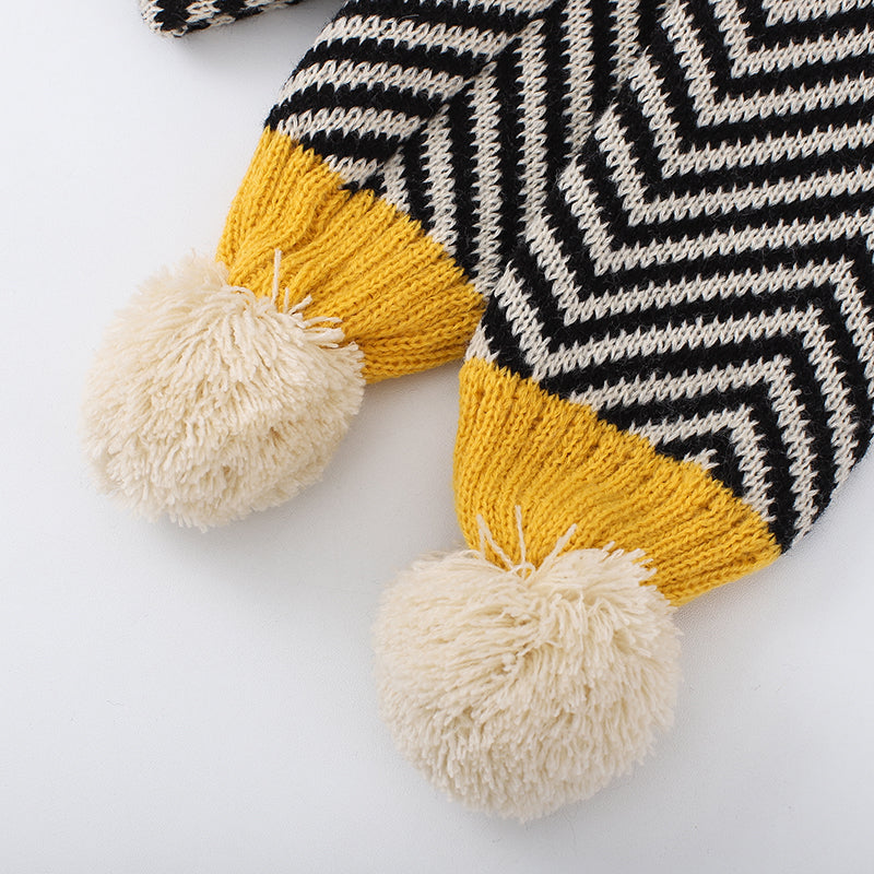 Two-piece Children's Striped Warm Scarf And Hat
