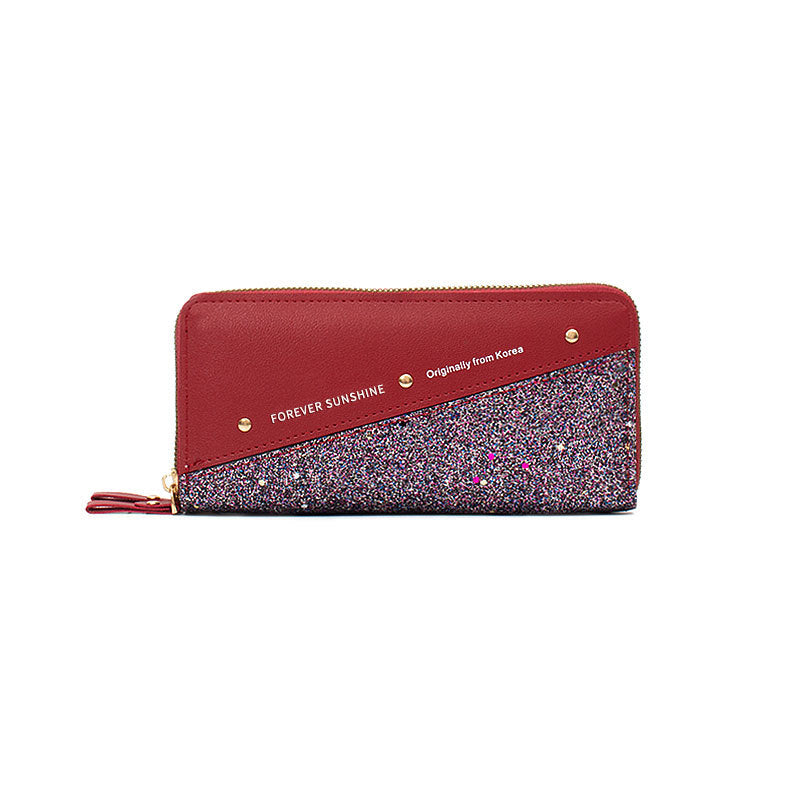 Fashion Double Zipper Sequins Soft Leather Wallet