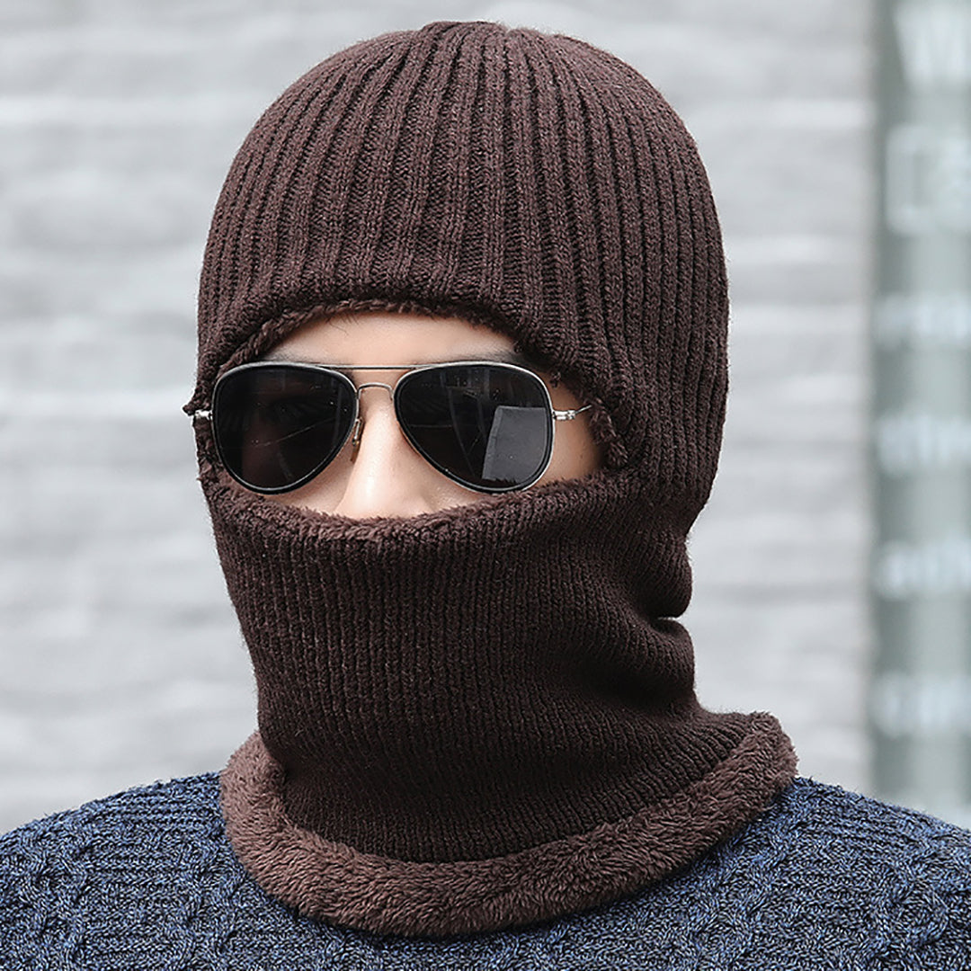 Men Warm Ear-protection Knitted Hat & Scarf 2 in 1