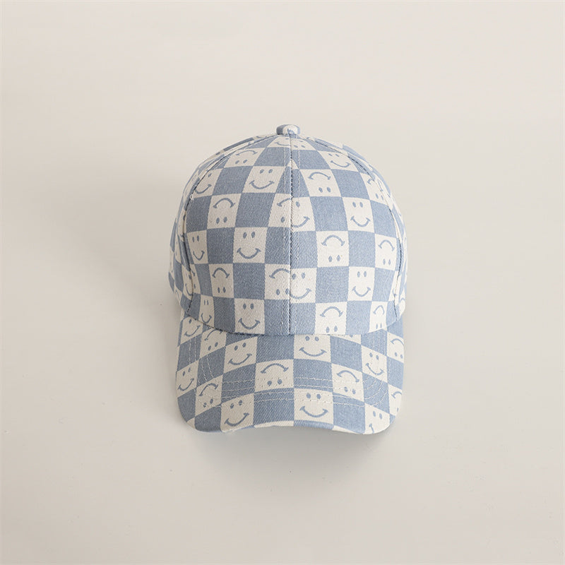 Trend plaid smiling face cap for boys and girls
