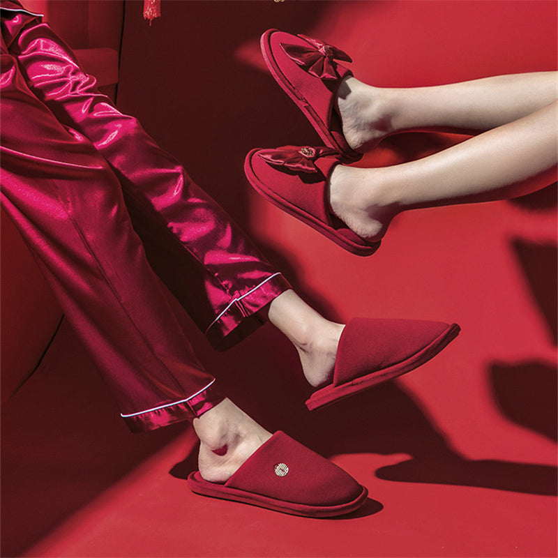 Lovers Autumn And Winter Festive Red Slippers