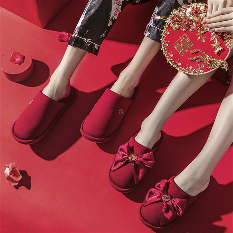 Lovers Autumn And Winter Festive Red Slippers