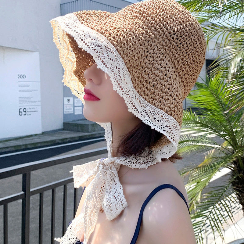 Beach Woven Hollowed-out Lace Edge Hat