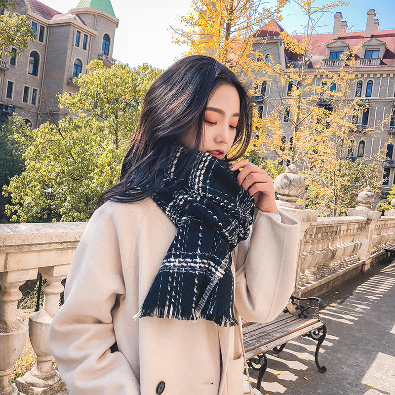 Plaid extended warm scarf imitated cashmere shawl