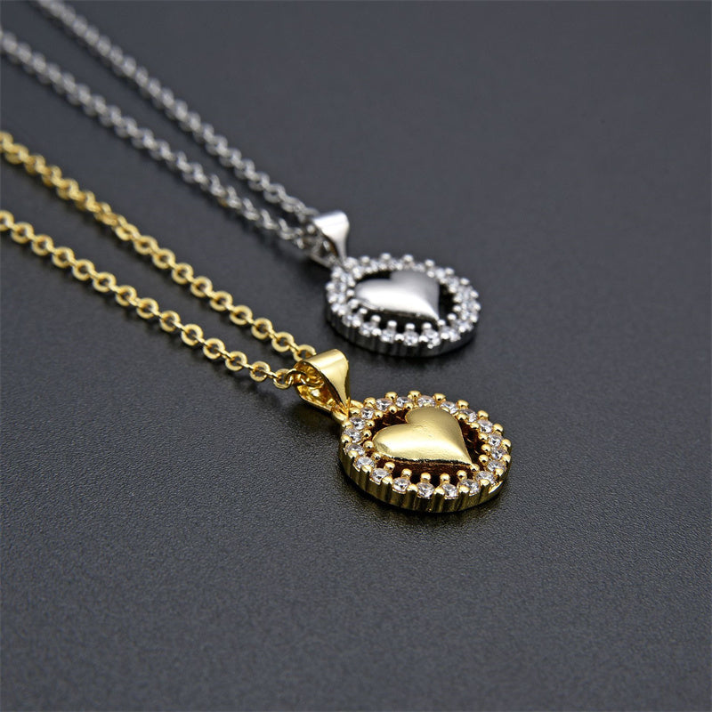 Hollowed-out Heart With Diamond Pendant Clavicle Necklace