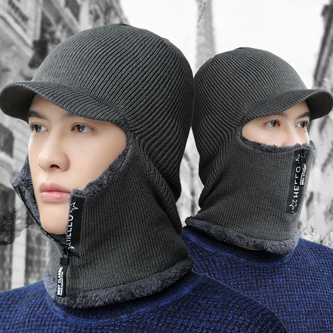 Men Knitted Thick Hat-Scarf One-piece for Daily & Cycling