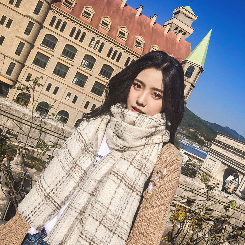 Plaid extended warm scarf imitated cashmere shawl