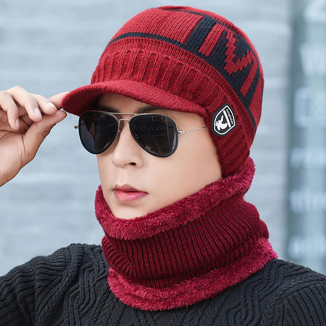 Men's Fashion Knitted Hat Two-Piece Suit With Scarf