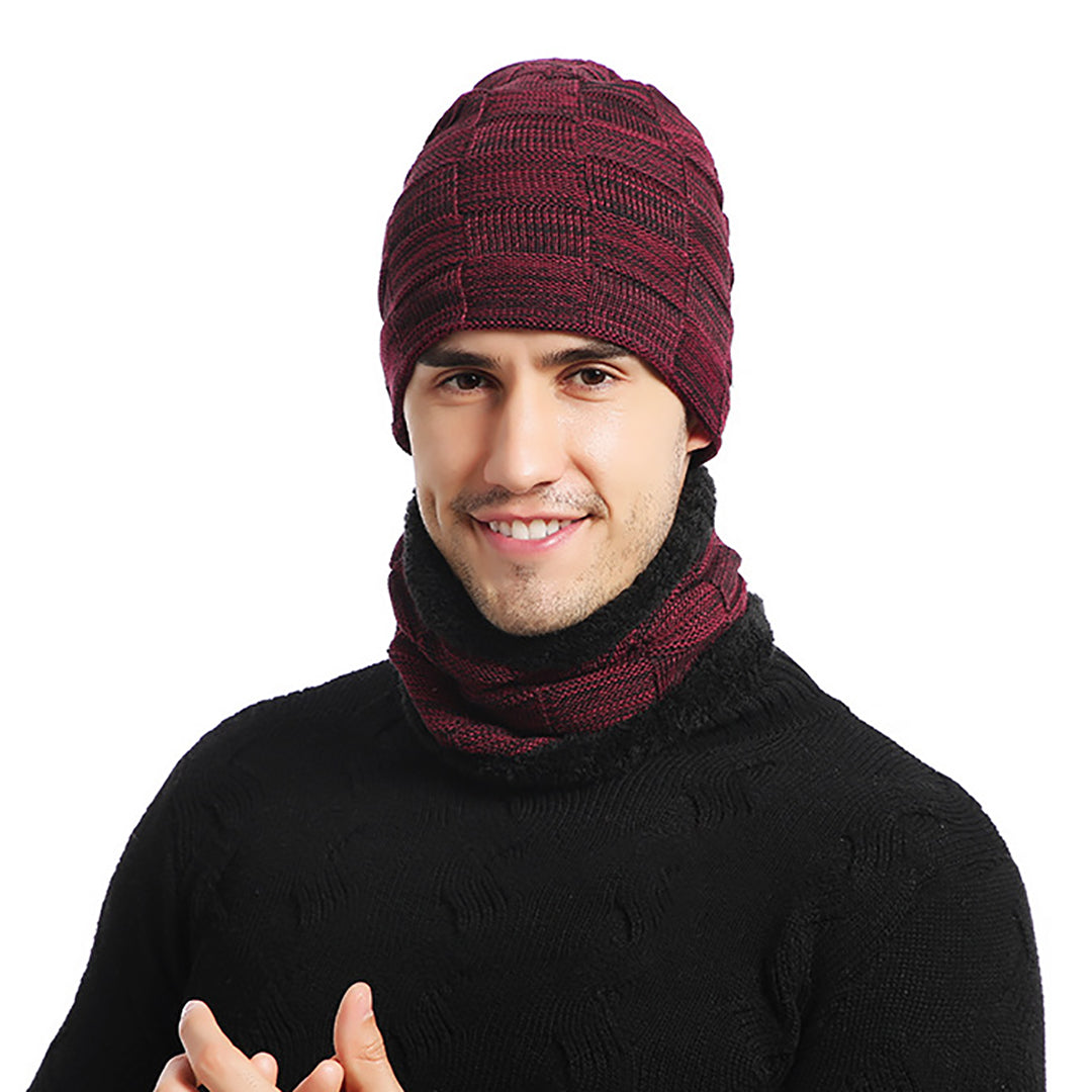 Stylish Men Fluffy Knitted  Hat &  Scarf For Cold Winter