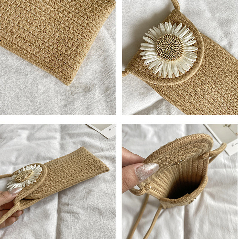 Vintage Woven Sunflower Shoulder Bag