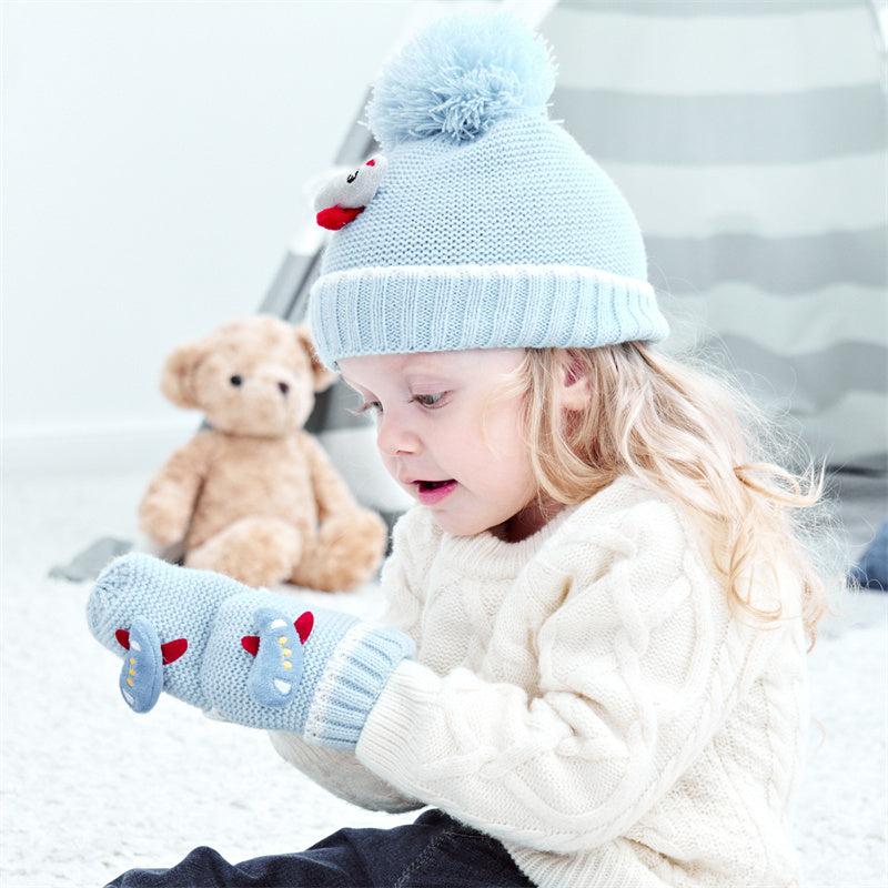 Two Sets Of Children's Knitted Hat And Gloves