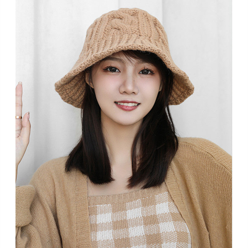 Winter small eaves coarse hemp yarn cap increase fisherman basin cap show face small bucket cap