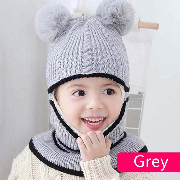 Cute Protective Face Neck Knit Warm Plush Winter Hat For Childen