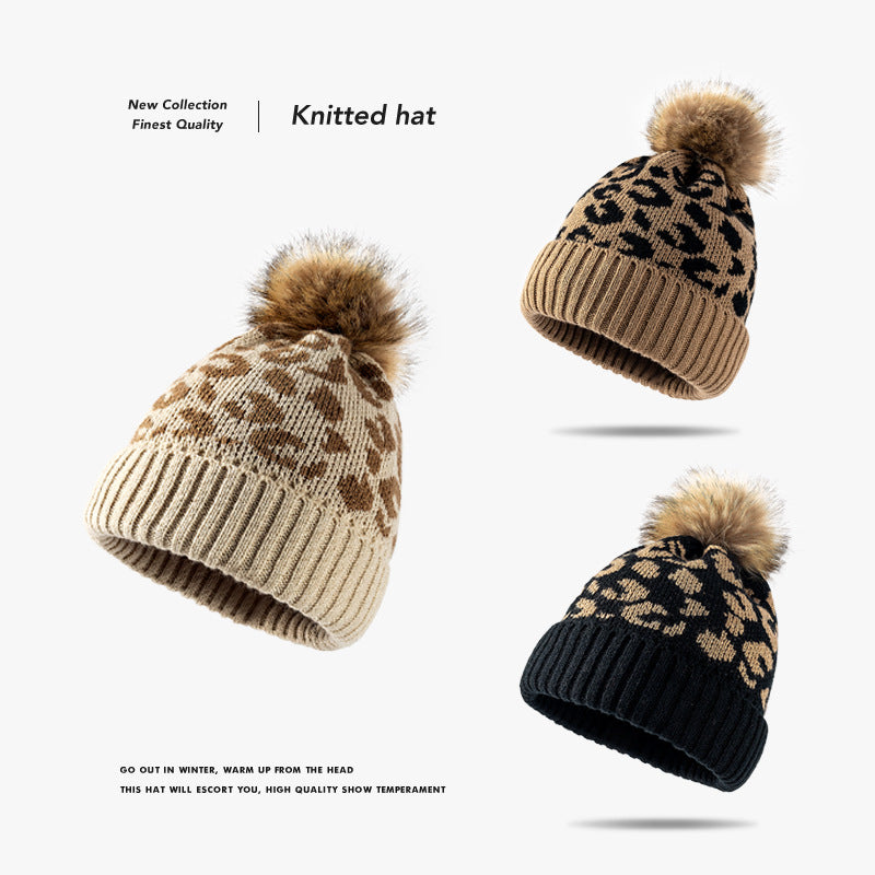 Winter Fashion Leopard Print Outdoor Warm Thick Woolen Hat