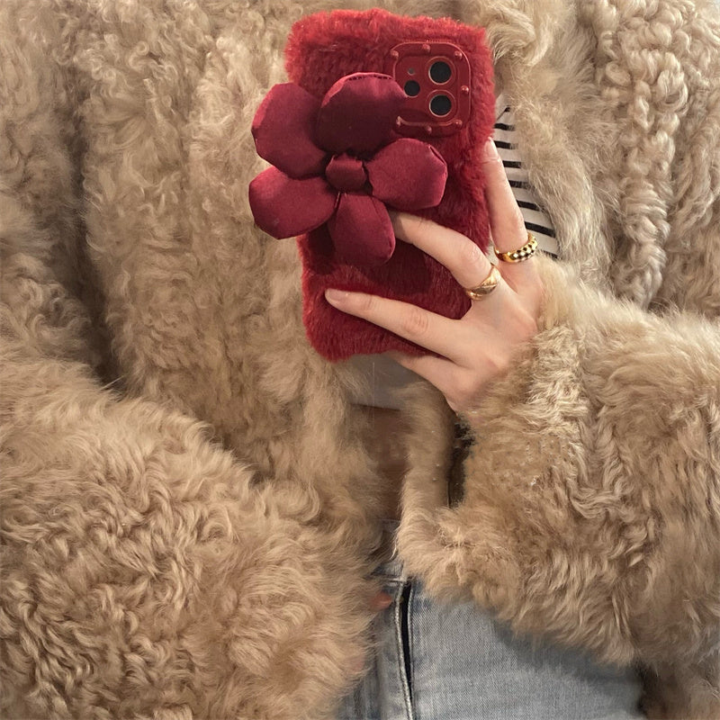 Cute Flower Plush Phone Case For iphone
