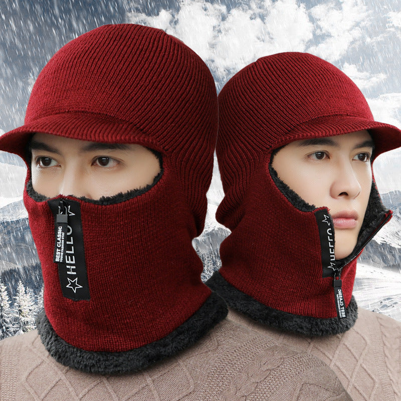 Men Knitted Thick Hat-Scarf One-piece for Daily & Cycling