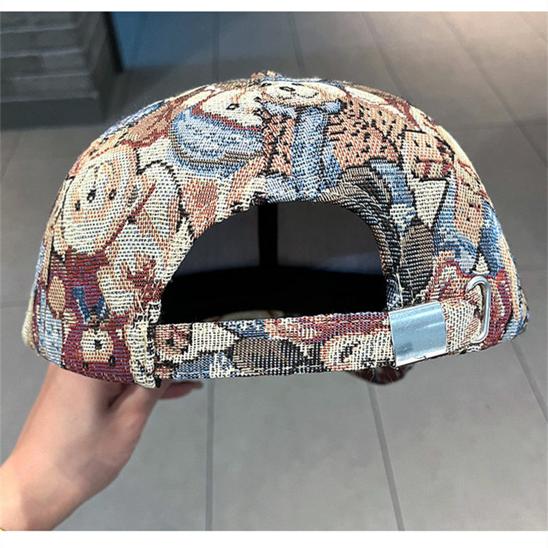 Bear Blended Printed Canvas Cotton Baseball Cap