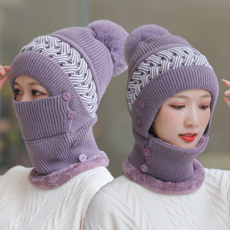 Plus Velvet Bib One-piece Hat