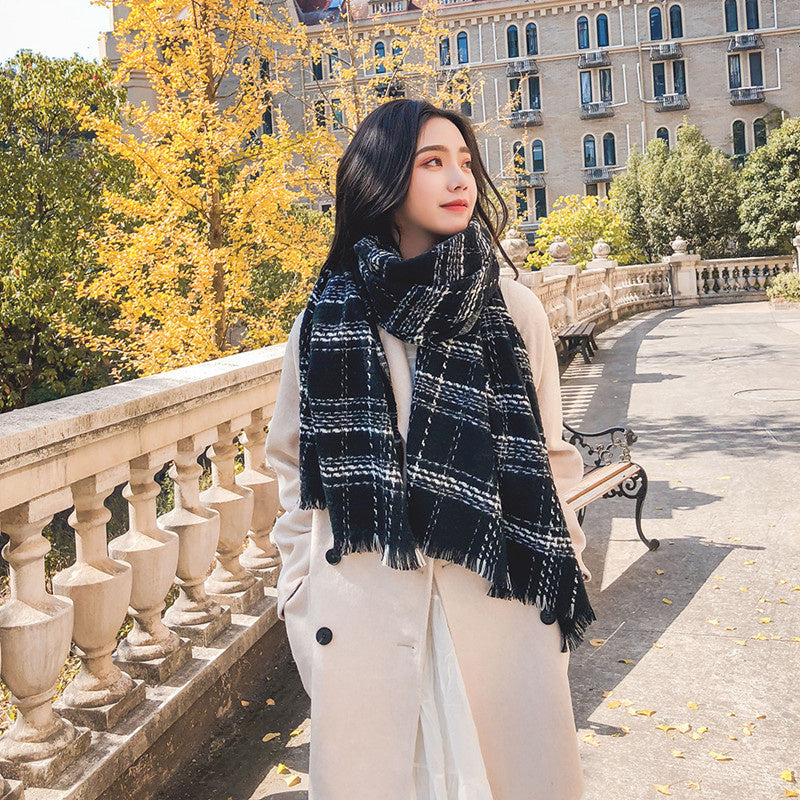 Plaid extended warm scarf imitated cashmere shawl