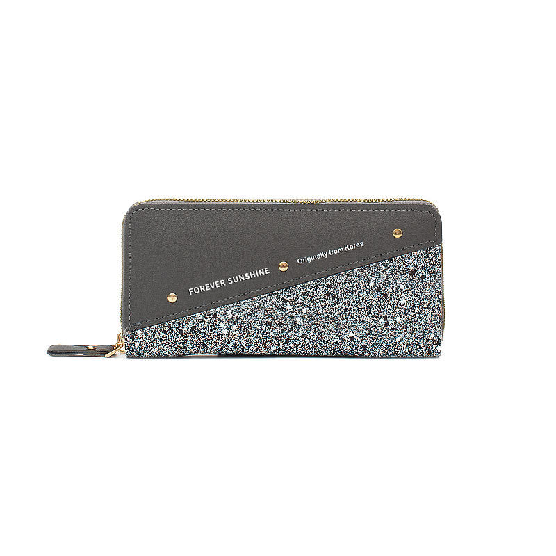 Fashion Double Zipper Sequins Soft Leather Wallet