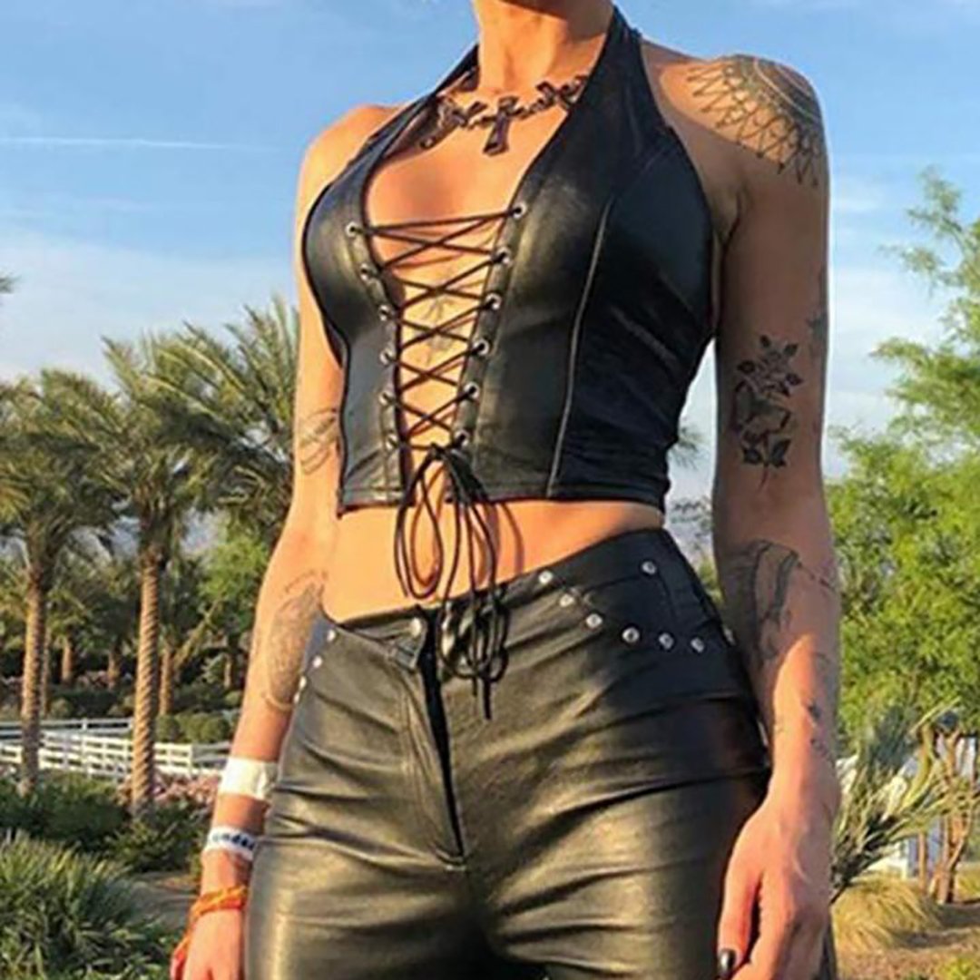 Sexy Deep V  Leather Vest