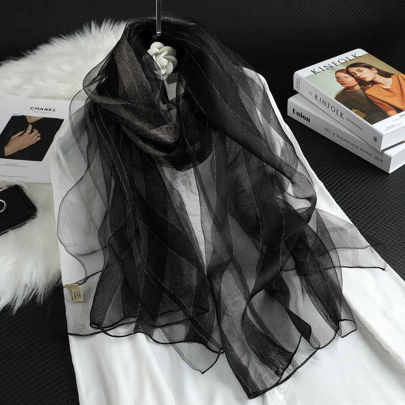 All-match Striped Silk Scarf