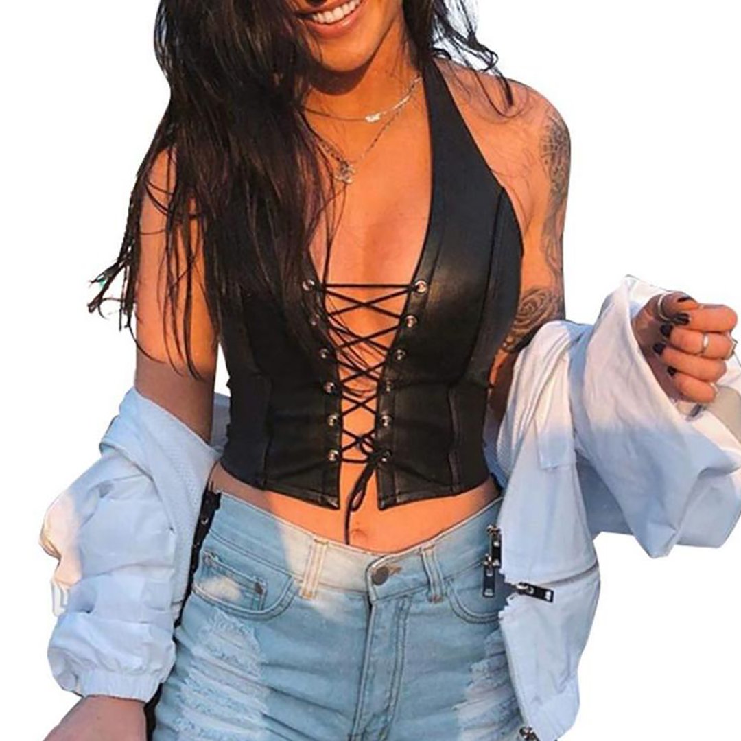 Sexy Deep V  Leather Vest