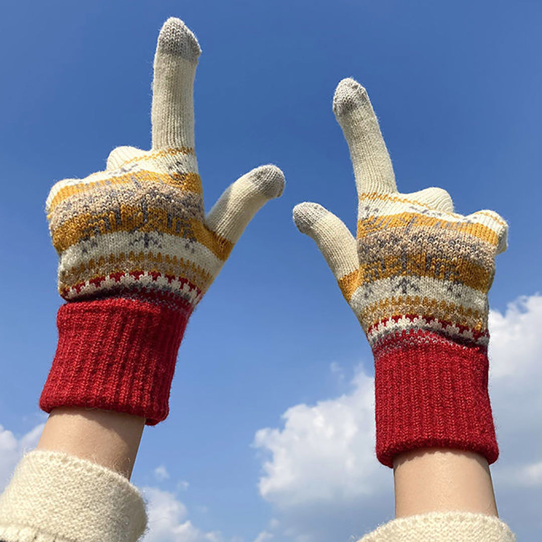 Knitted Warm Colorful Snowflake Gloves Support Touch Screen