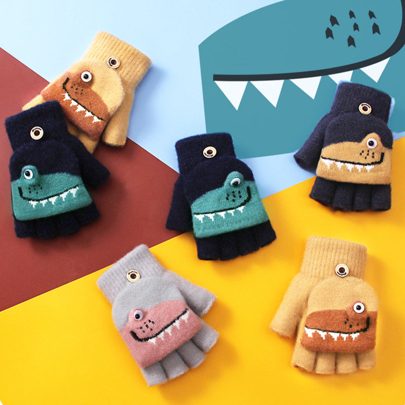 Cute Cartoon Knitted Yarn Fingerless Children's Gloves
