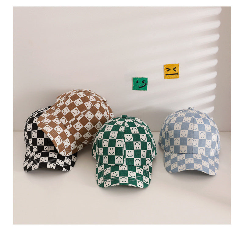 Trend plaid smiling face cap for boys and girls
