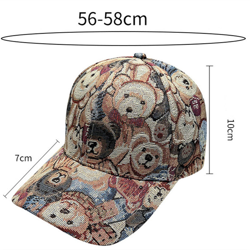 Bear Blended Printed Canvas Cotton Baseball Cap