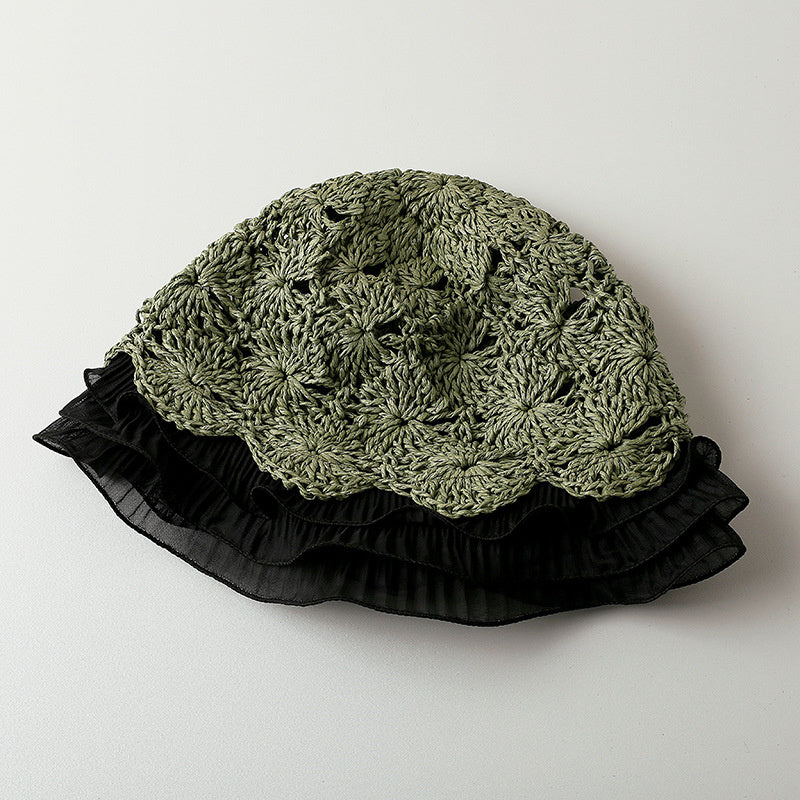 Woven Hollow Pleated Lace  Pot Hat