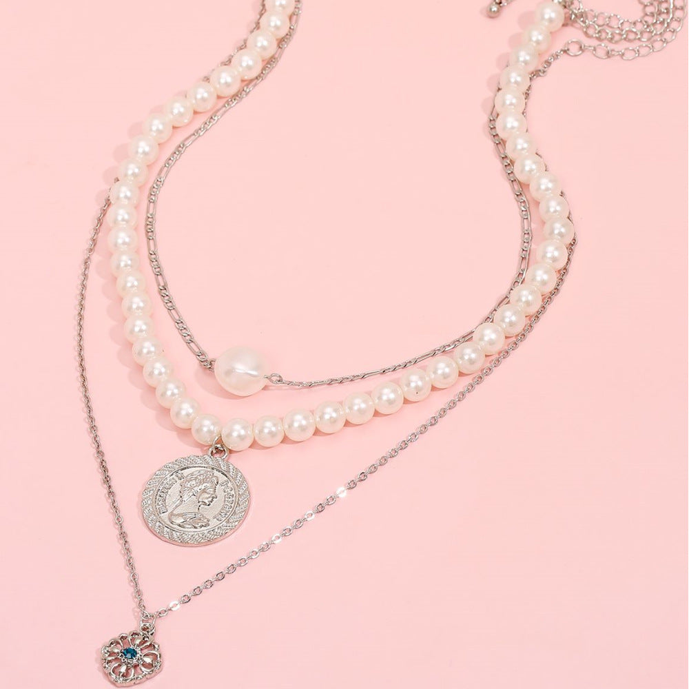 Multilayer Retro Gemstone Pearl Necklace