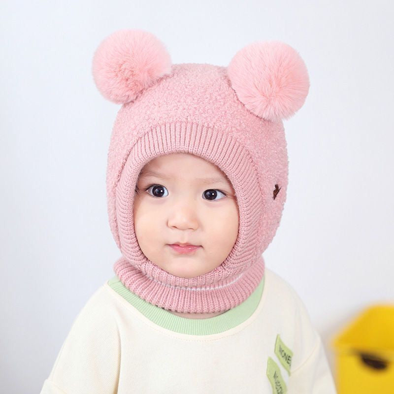 1-3 year old baby ear cap warm wool cap neck