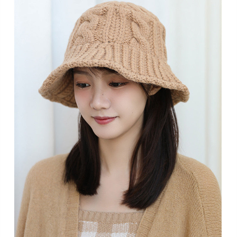 Winter small eaves coarse hemp yarn cap increase fisherman basin cap show face small bucket cap