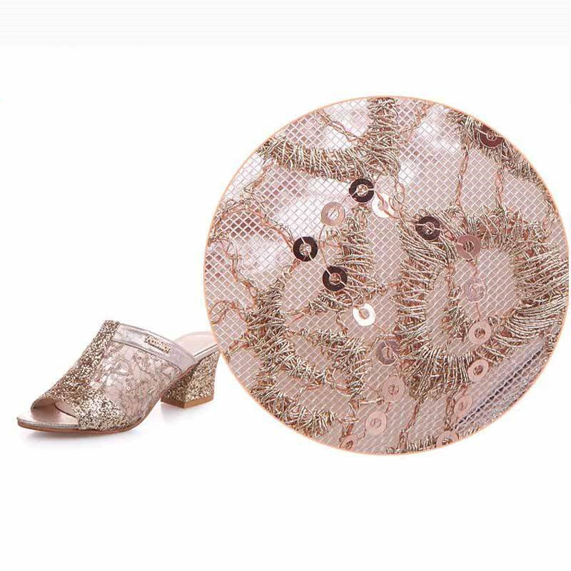 Net Yarn Thick Heel Sandals