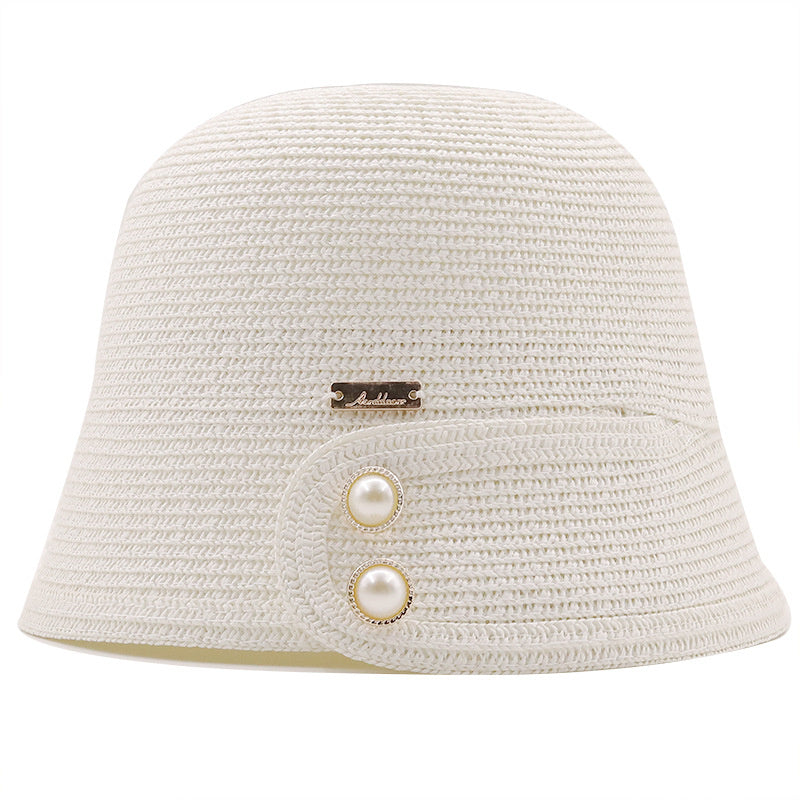 Spring And Summer Temperament Pearl Sunshade Bucket Hat