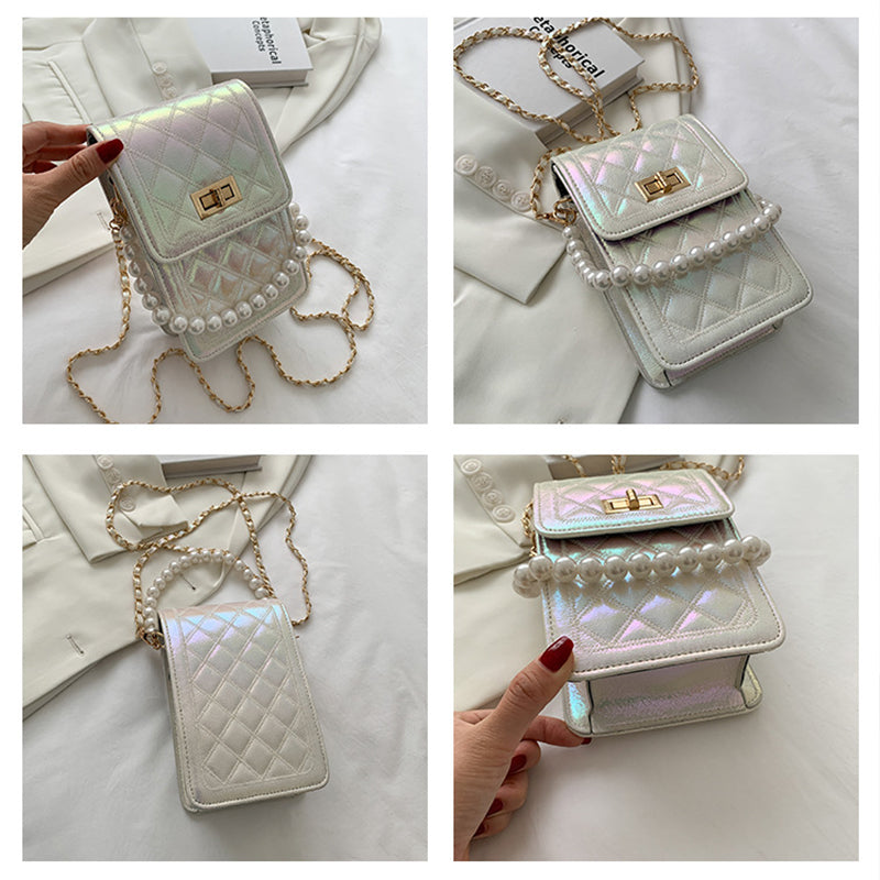 Fashion Pearl Chain Shiny Gradient Mini Shoulder Bag