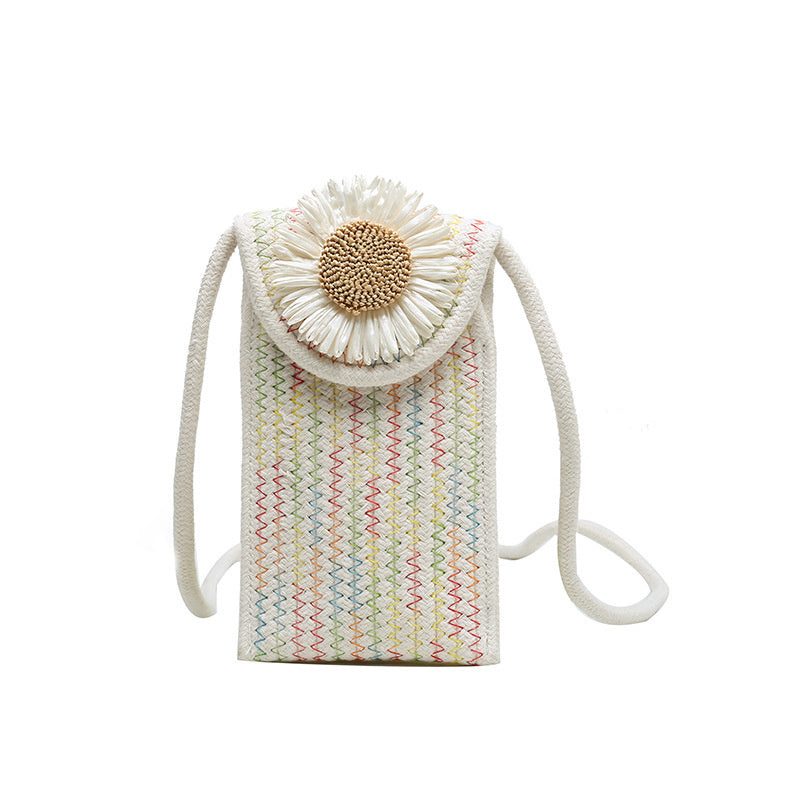 Vintage Woven Sunflower Shoulder Bag