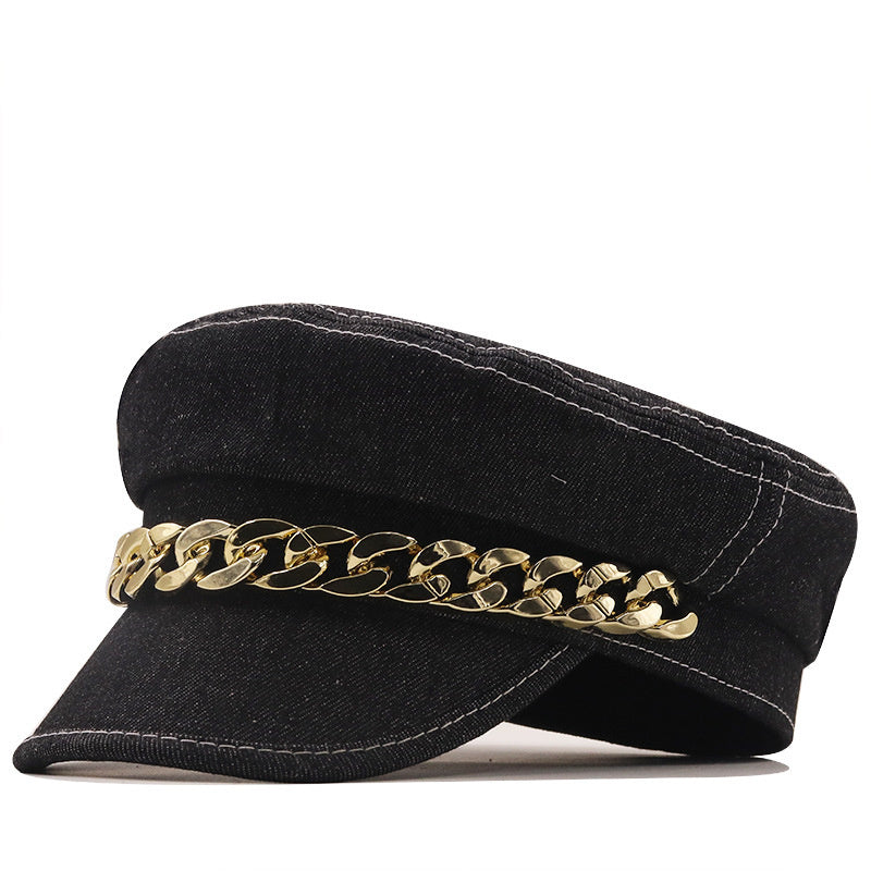 New Fashion Chain Flat Top Navy Hat