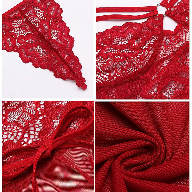 Tie Backless Lace Bodice Sheer Sexy Lingerie With Panty