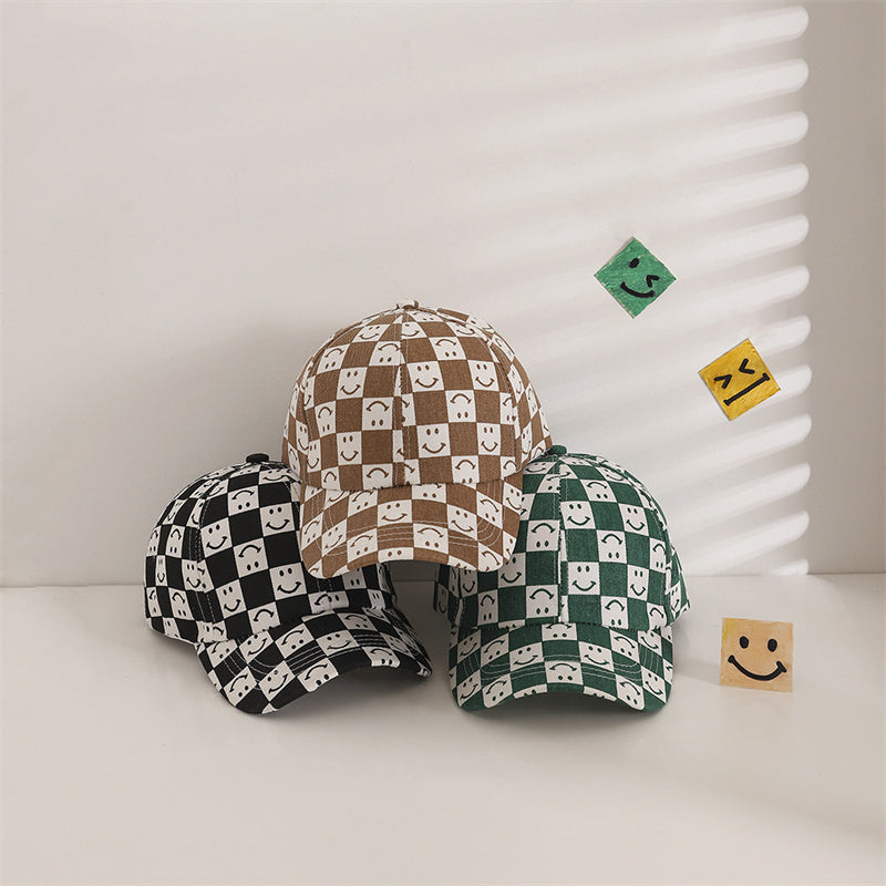Trend plaid smiling face cap for boys and girls