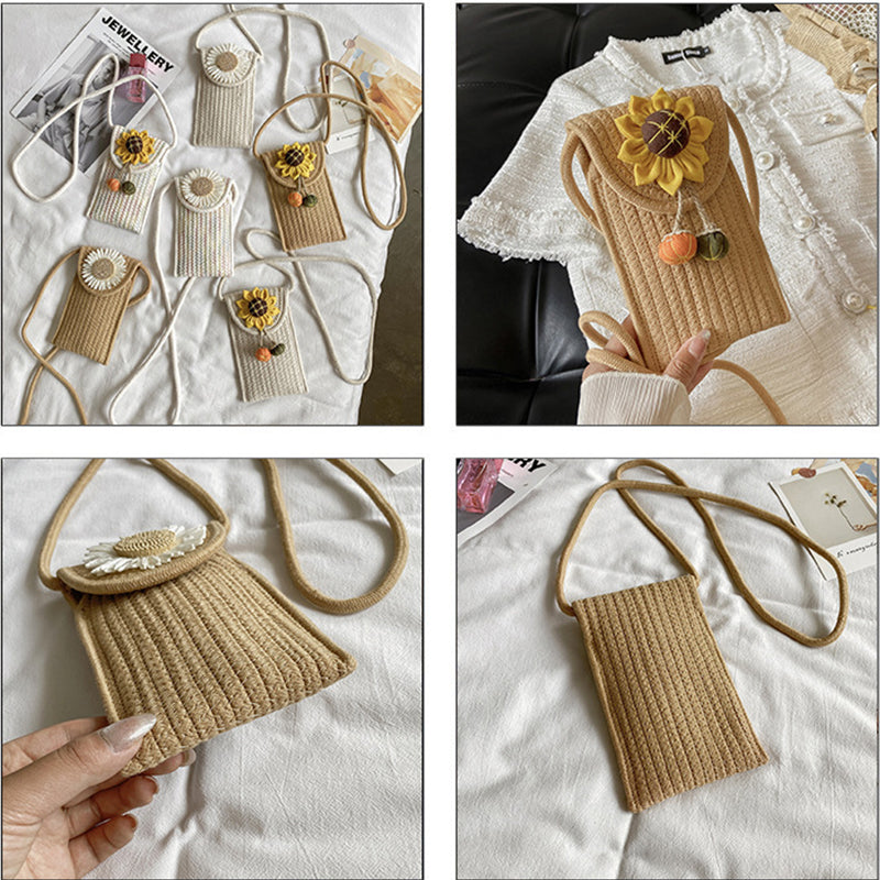 Vintage Woven Sunflower Shoulder Bag