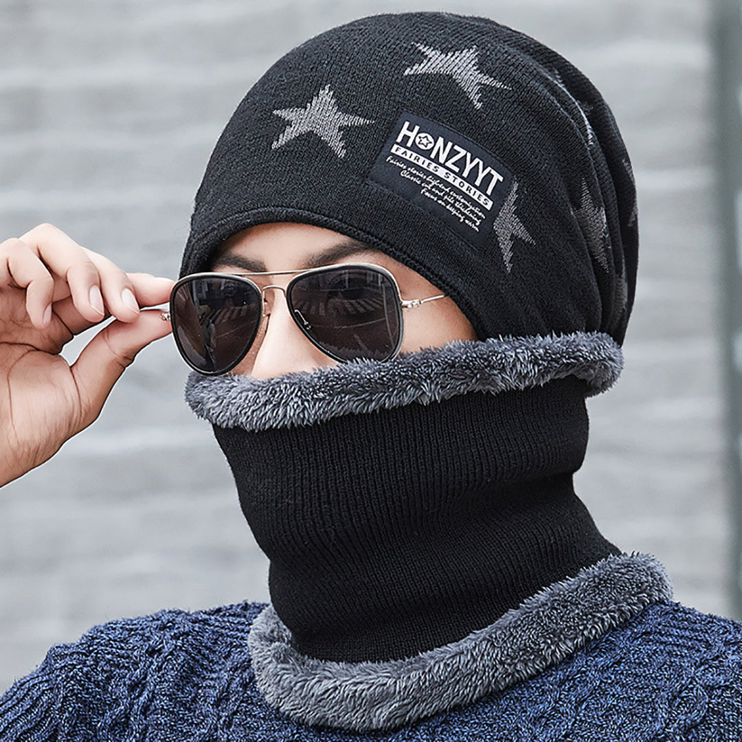 Men's Casual Knitted Hat Two-Piece Suit With Scarf