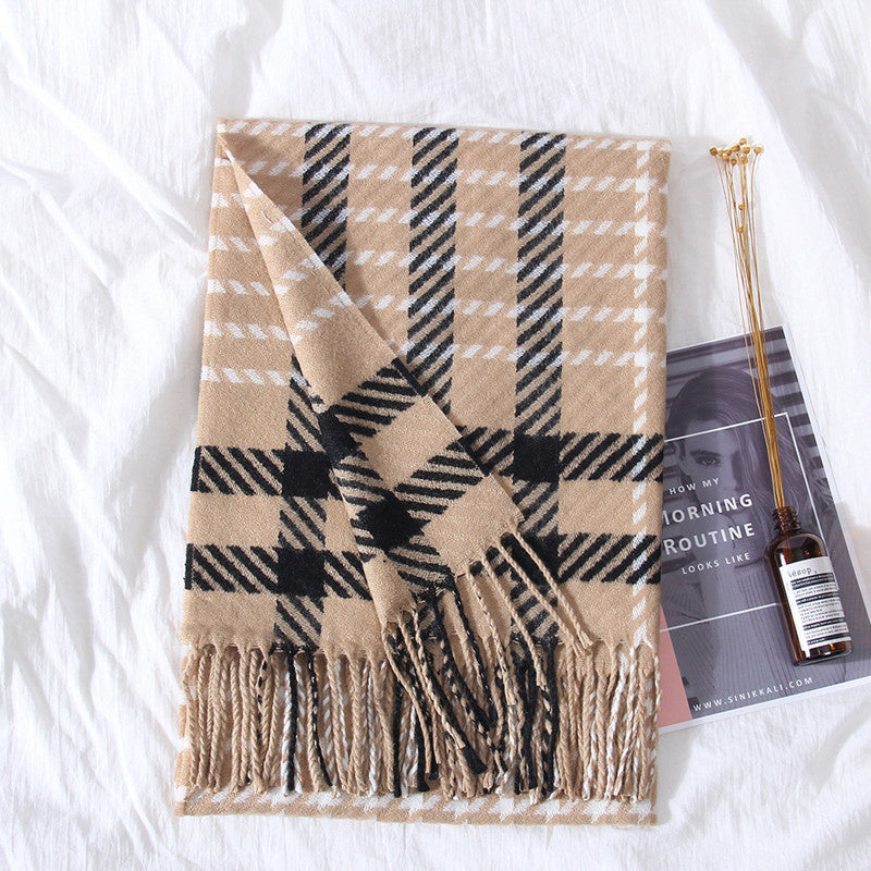 Plaid extended warm scarf imitated cashmere shawl