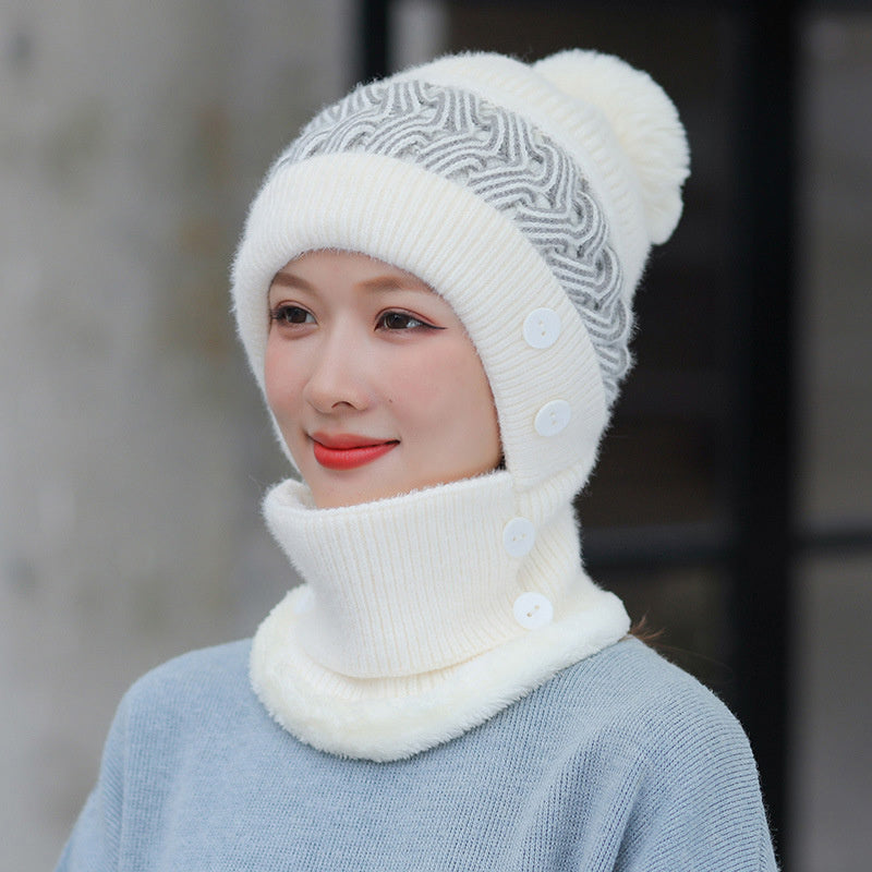 Plus Velvet Bib One-piece Hat