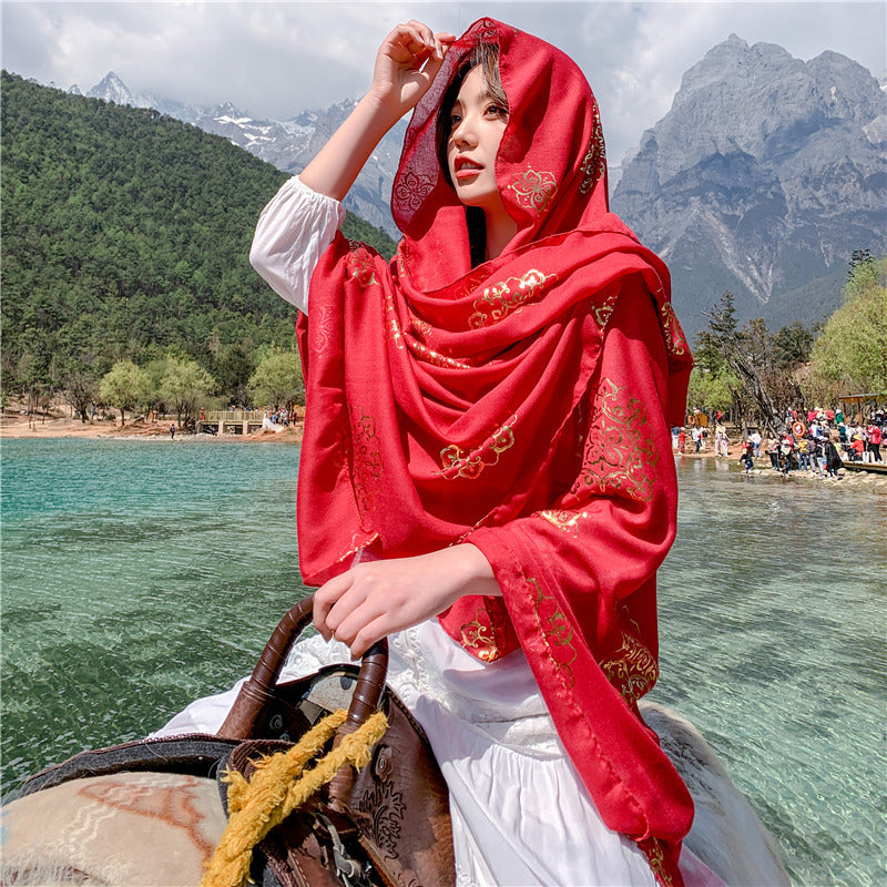 Ethnic Style Floral Print Scarf Shawl Headscarf Wraps For Beach Travel