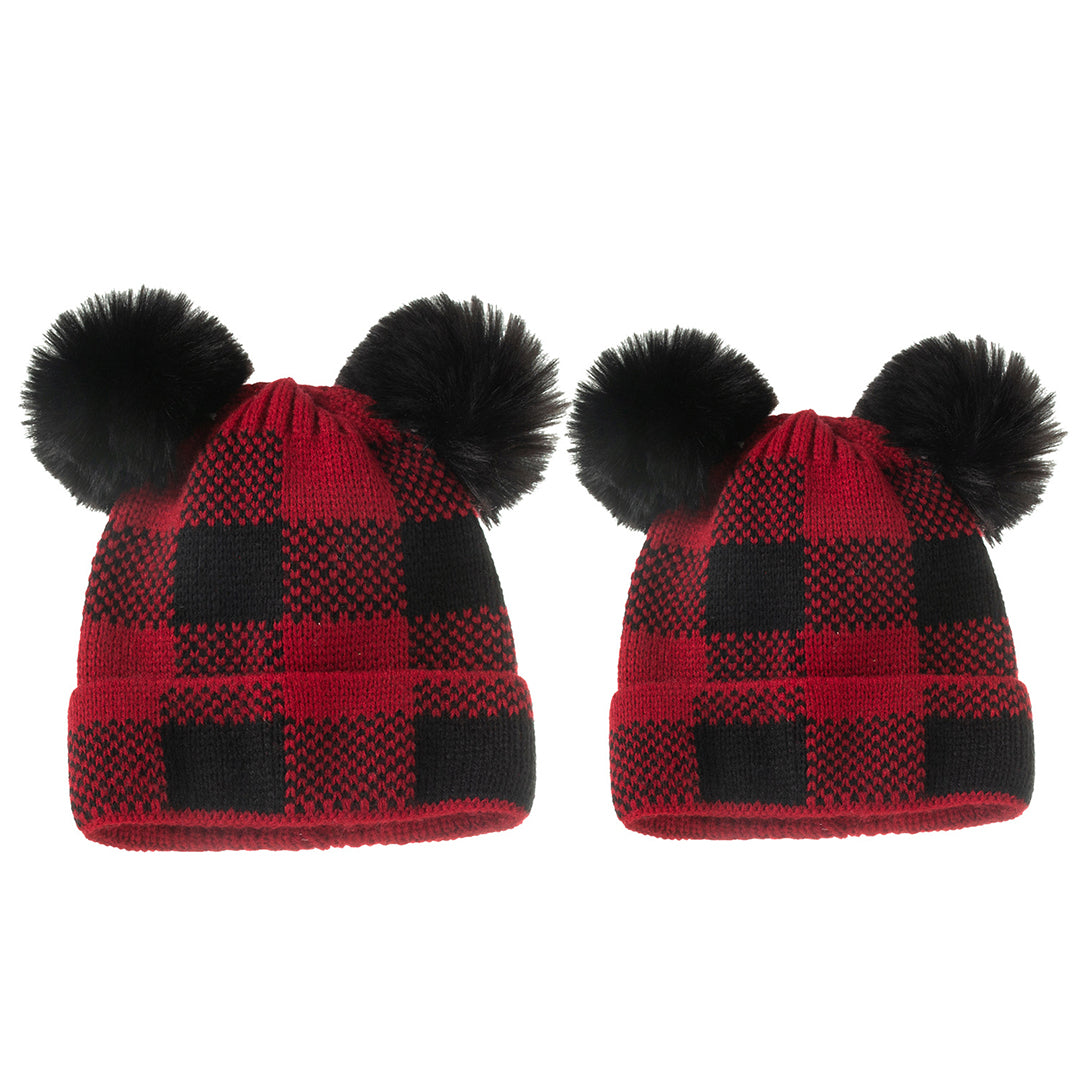 2PCS Warm Parent-child Double Hairball Knitted Hat